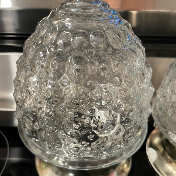 VINTAGE Clear ACORN Bubble Glass 2CEILING Light Fixture HOBNAIL Underwriters Lab - Picture 2 of 5